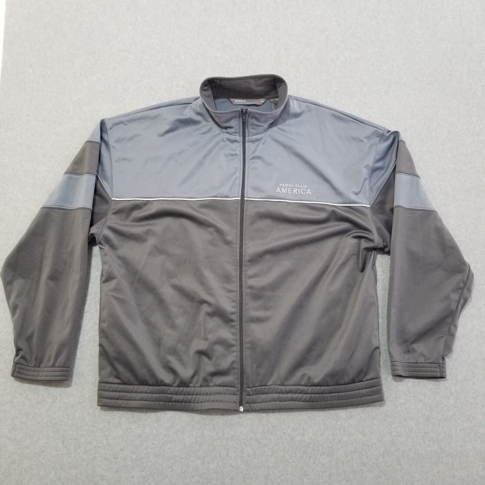 Perry Ellis Track Jacket Mens XL Gray Full Zip Pockets America Activewear